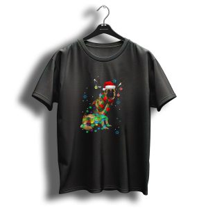 Funny German Shepherd Dog Wearing Santa Hat And Reindeer Antlers With Christmas Lights And Ornaments T-Shirt