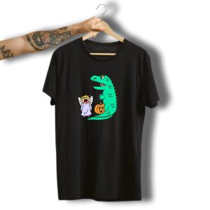 Funny Halloween Angel Costume With Dinosaur Eating Candy T-Shirt