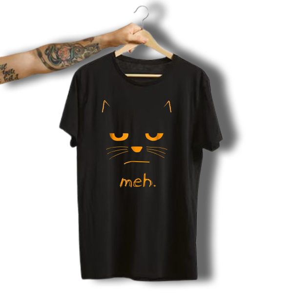 Funny Halloween Cat Face Meh Eyebrows Whiskers Expression T Shirt t shirt 1