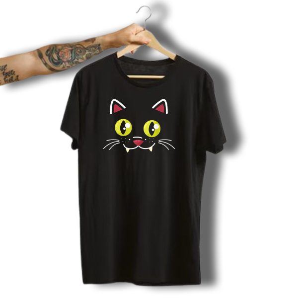 Funny Halloween Cat Face With Fangs And Whiskers T Shirt t shirt 1