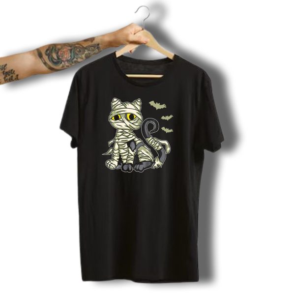 Funny Halloween Cat Mummy With Bats T Shirt t shirt 1