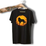 Funny Halloween Costume Sheltie Dog Silhouette With Pumpkins And Spooky Night Background T-Shirt