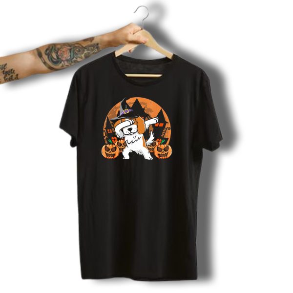 Funny Halloween Dabbing Cavalier Witch Hat Pumpkins Haunted House T Shirt t shirt 1 1