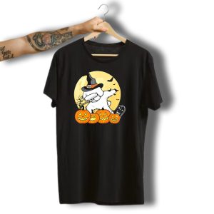 Funny Halloween Maltese Dog With Pumpkins And Witch Hat T-Shirt