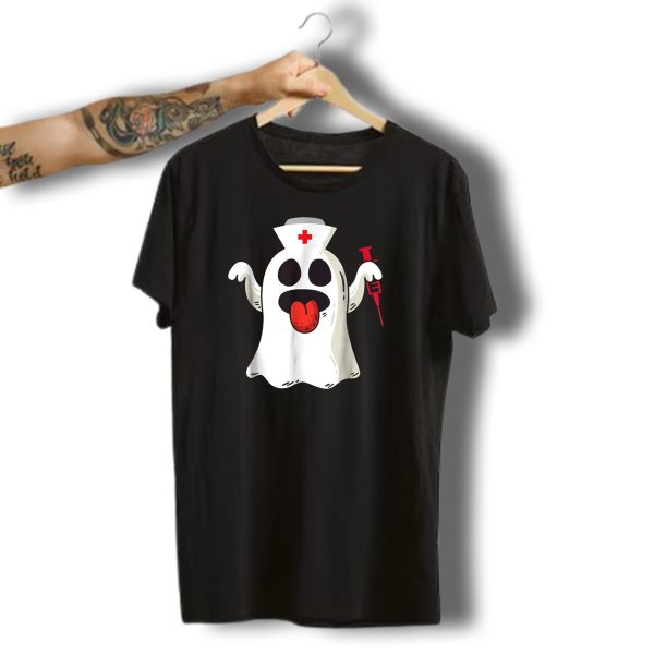 Funny Halloween Nurse Ghost With Syringe Costume T Shirt t shirt 1