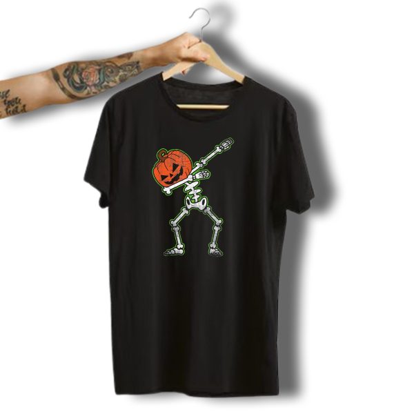 Funny Halloween Skeleton Dab With Pumpkin Head T Shirt t shirt 1