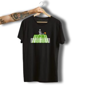 Funny Halloween Skeleton Playing Tennis With Pumpkin Racquet T-Shirt