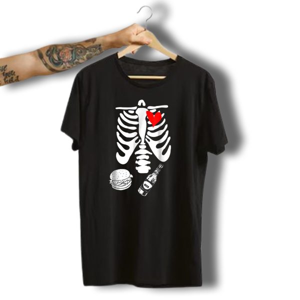 Funny Halloween X Ray Skeleton Burger Beer Heart Costume T Shirt t shirt 1