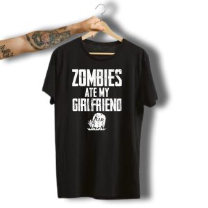 Funny Halloween Zombies Ate My Girlfriend Rip Tombstone T-Shirt