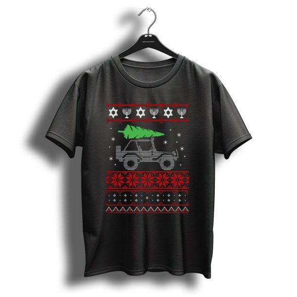 Funny Jeep Christmas Tree Hanukkah Menorah Star Ugly Sweater Snowflakes T Shirt 1 t shirt 1