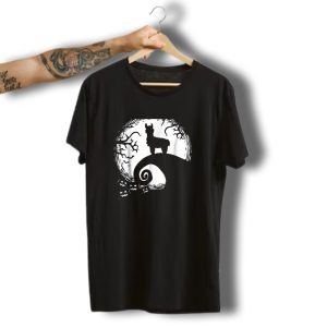 Funny Llamas And Moon Halloween Costume Silhouette With Spooky Pumpkin Background T-Shirt