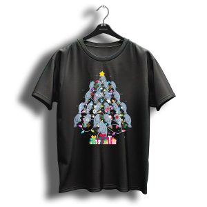 Funny Manatee Christmas Tree With Santa Hats And Ornaments T-Shirt