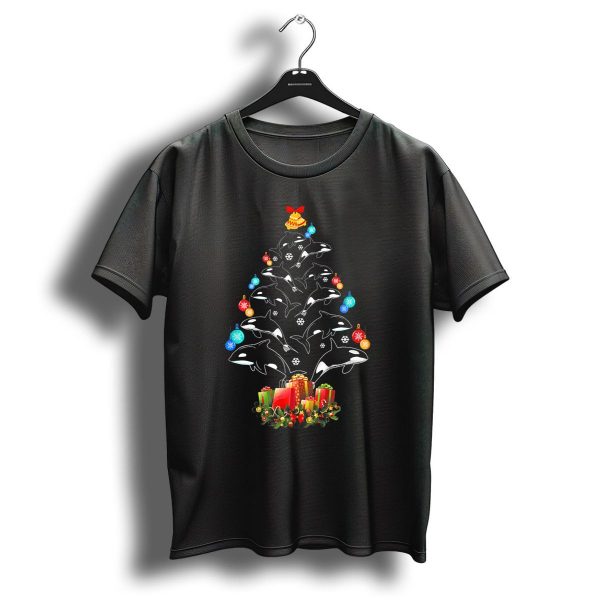 Funny Orca Whale Christmas Tree With Presents And Ornaments T Shirt 1 t shirt 1
