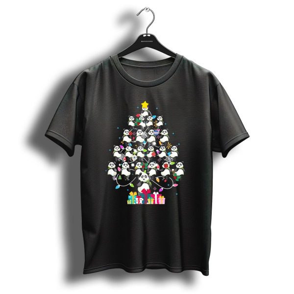 Funny Panda Christmas Tree With Festive Lights And Gifts T Shirt 1 t shirt 1