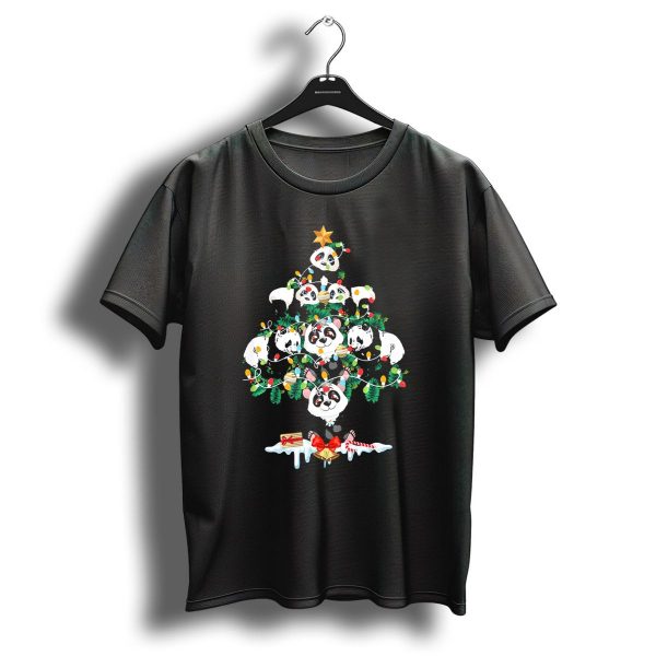 Funny Panda Christmas Tree With Lights And Star T Shirt 1 t shirt 1