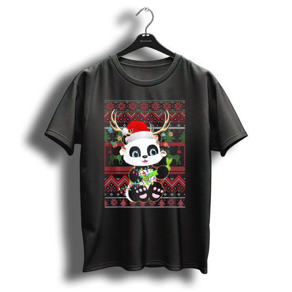 Funny Panda Reindeer Christmas Lights Ugly T Shirt 1 t shirt 1