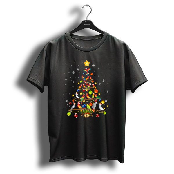 Funny Parrot Christmas Tree With Star And Bells T Shirt 1 t shirt 1