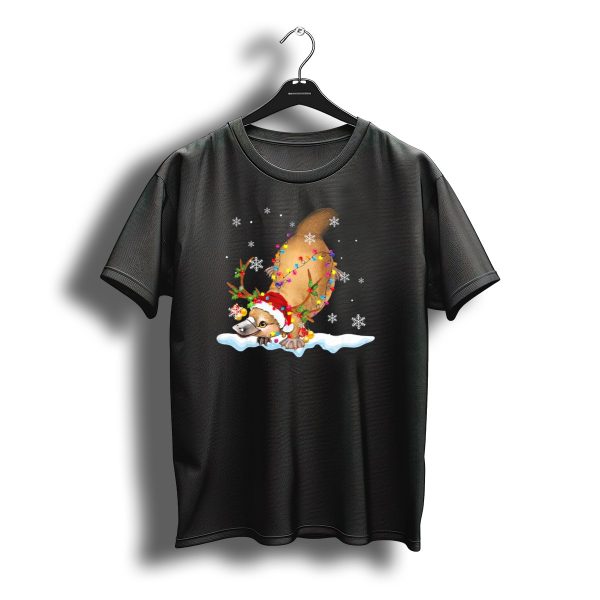 Funny Platypus Reindeer Christmas With Santa Hat And Holiday Lights T Shirt t shirt 1