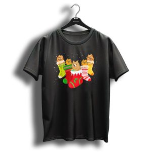 Funny Pomeranian Dogs In Colorful Christmas Stockings Xmas Sock T-Shirt