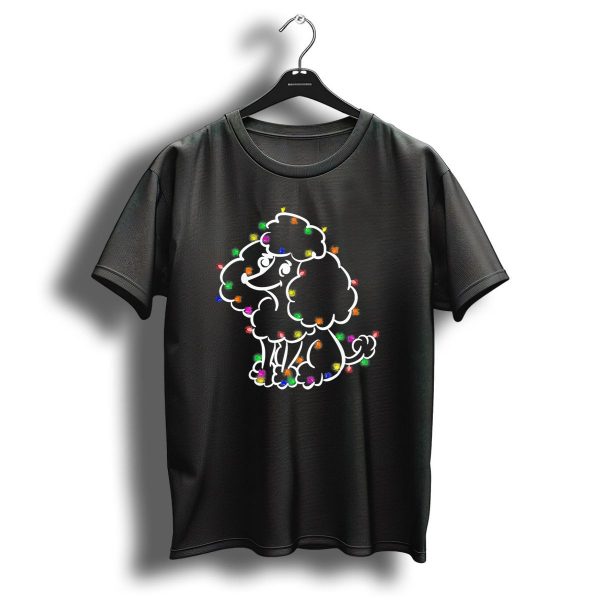 Funny Poodle Christmas Fairy Light Adorned Festive Dog Holiday Humor T Shirt 1 t shirt 1
