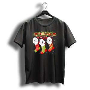 Funny Poodle Christmas Socks Hanging Adorable Poodles Celebrate Holiday Season T-Shirt