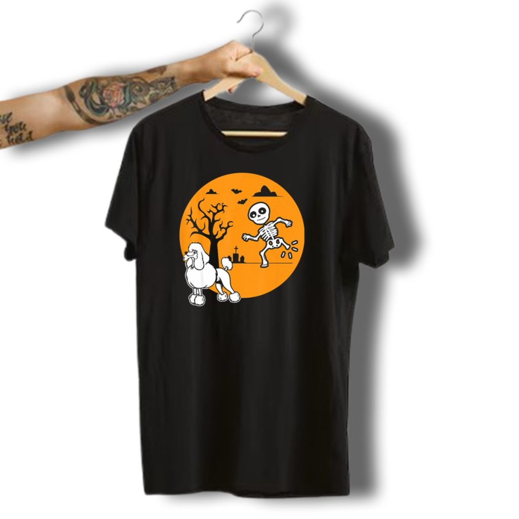 Funny Poodle Skeleton Bone Halloween Cos Graveyard Moon Scene T Shirt t shirt 1