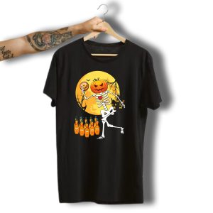 Funny Pumpkin Headed Bowling Skeleton Halloween Dance T-Shirt