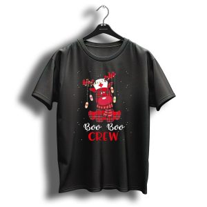 Funny Reindeer Buffalo Plaid Boo Boo Crew Nurse Christmas T-Shirt