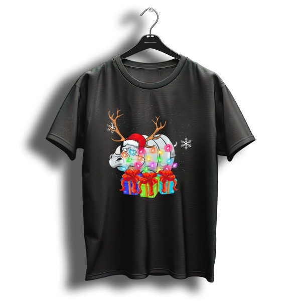 Funny Rhino Christmas Reindeer Hat Xmas Lights Gift Boxes Snowflakes T Shirt 1 t shirt 1