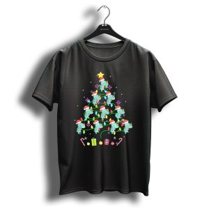 Funny Rhino Christmas Tree With Colorful Decorations And Led Lights T-Shirt