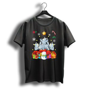Funny Rhino Christmas Tree With Cute Snowman And Presents T-Shirt