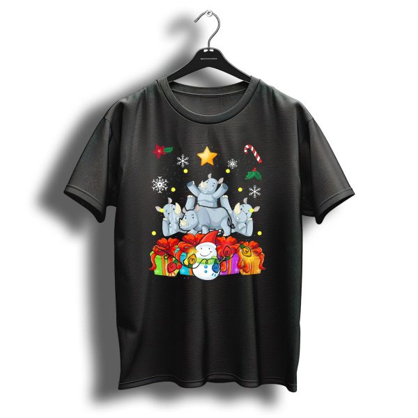 Funny Rhino Christmas Tree With Cute Snowman And Presents T Shirt 1 t shirt 1