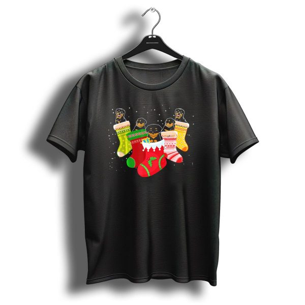Funny Rottweiler Christmas Stockings With Xmas Dog In Festive Socks T Shirt 1 t shirt 1