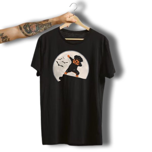 Funny Rottweiler Dabbing Dog Halloween Costume With Moon And Bats T Shirt t shirt 1