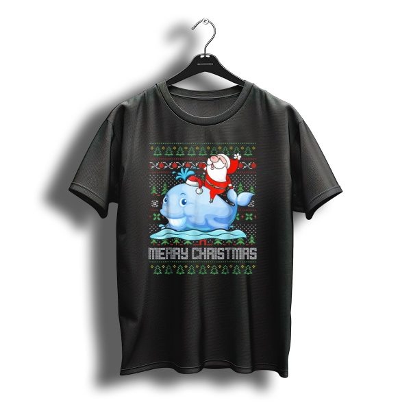 Funny Santa Claus Riding Christmas Whale Merry Christmas T Shirt t shirt 1