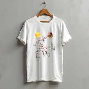 Funny Santa Riding Goat Ugly Christmas Pet Lover Sleigh With Goats And Moon T-Shirt