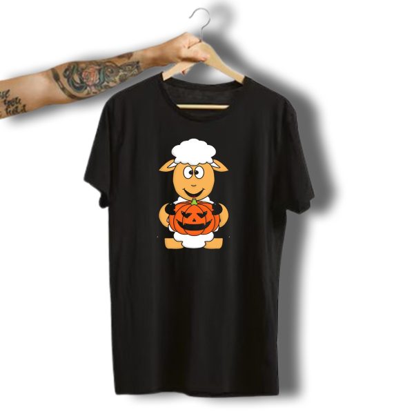 Funny Sheep Holding Halloween Pumpkin T Shirt t shirt 1