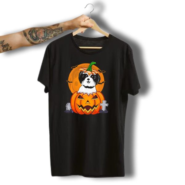 Funny Shih Tzu Pumpkin Halloween Moon Bats Graveyard T Shirt t shirt 1