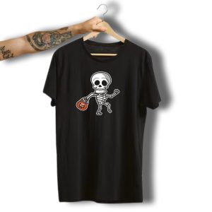 Funny Skeleton Halloween Trick Or Treating With Candy Pumpkin Bucket T-Shirt