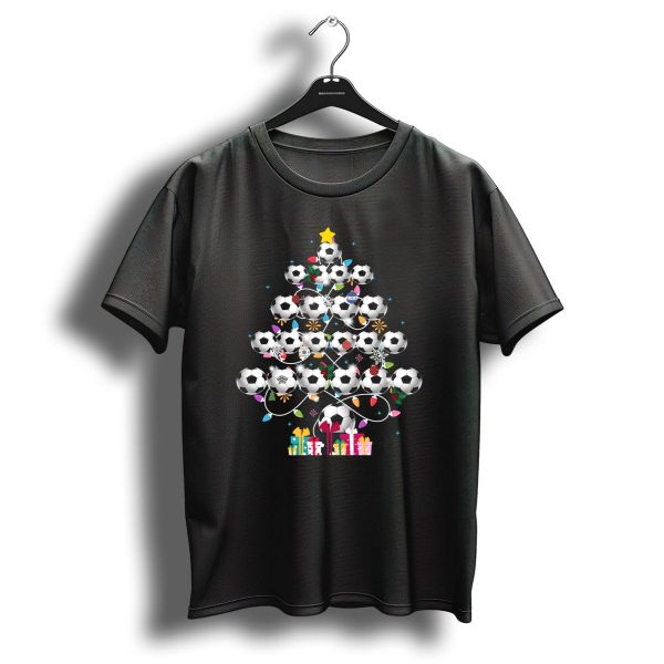 Funny Soccer Christmas Tree Balls Decorated With Lights And Gifts T Shirt 1 t shirt 1
