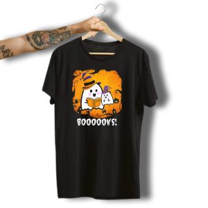 Funny Teacher Halloween Ghost Booooooks With Witch Hat On Spooky Night T-Shirt
