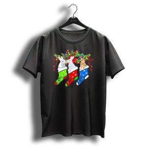 Funny Three Rabbit In Colorful Christmas Sock With Candy Canes Pine T-Shirt