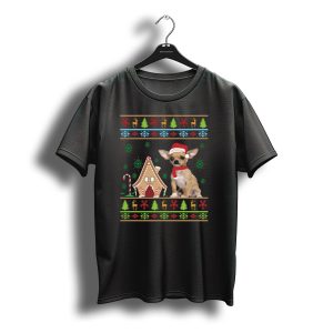 Funny Ugly Christmas Chihuahua Santa Hat Gingerbread House Reindeer Snowflakes T-Shirt