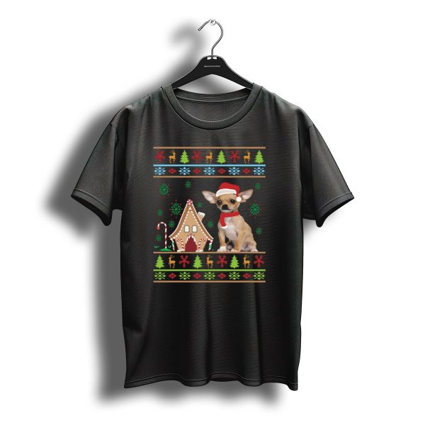 Funny Ugly Christmas Chihuahua Santa Hat Gingerbread House Reindeer Snowflakes T Shirt t shirt 1