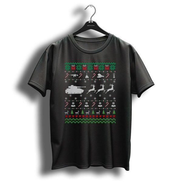 Funny Veteran Ugly Christmas Sweater With Tank Reindeer And Military Decorations T Shirt 1 t shirt 1