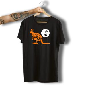 Funny Witch Bat Web Moon Pumpkin Kangaroo Halloween T-Shirt