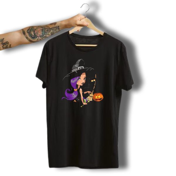 Funny Witch Broom Cat Pumpkin Halloween Women Magic T Shirt t shirt 1