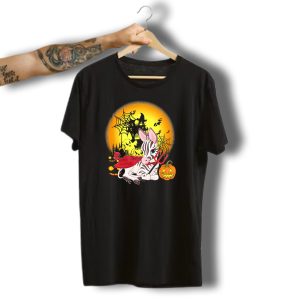 Funny Zebra Halloween Devil Costume With Pumpkin And Haunted Castle T-Shirt