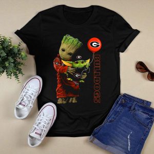 Gy Georgia Bulldogs Groot And Baby Yoda With Balloon T Shirt