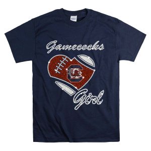 Gamecocks Girl Heart Football Sparkle T-Shirt